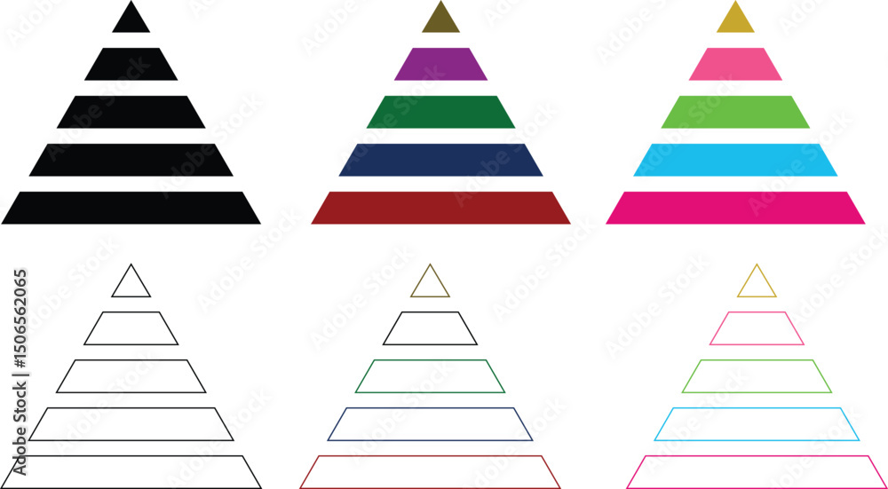 Levels of triangular pyramid icon set. Triangle pyramid chart ...