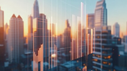 Fototapete - A close-up of a financial bar graph with tall, transparent bars rising against a minimalist background, showcasing clear financial growth