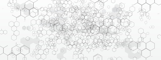 Wall Mural - white abstract molecules, cell, science, geometry hexagon background design.