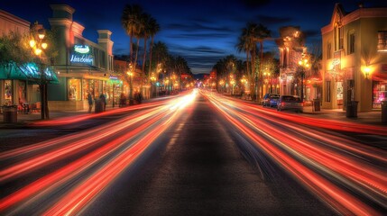 Leinwandbilder - Light streaks from cars passing on a city street at night, with a long exposure effect capturing vibrant colors and movement