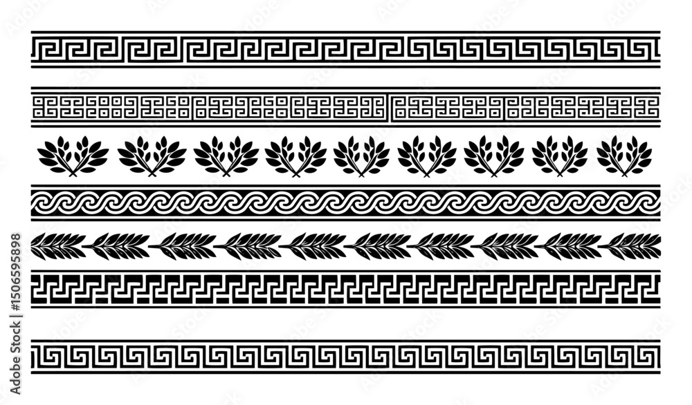 ancient greek borders and ornaments – hand drawn vector set Stock ...