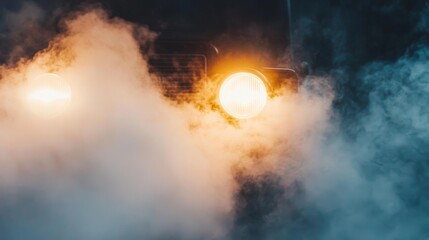 Aufkleber - Smoke from a vehicle exhaust pipe slowly dissipating into the cold morning air, with soft light and visible condensation creating a moody effect