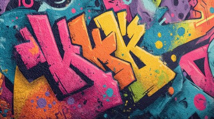 Aufkleber - Colorful Graffiti Art on Textured Wall, Representing Urban Creativity and Youthful Expression in Street Culture : Generative AI