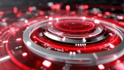 Fototapete - Abstract Red and Silver Circular Tech Design, Symbolizing Innovation and Digital Transformation, Perfect for Technology Presentations and Marketing Materials : Generative AI