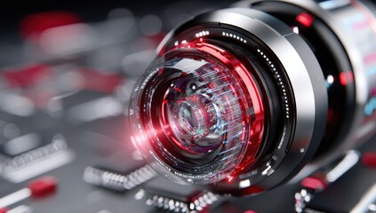 Leinwandbilder - Futuristic Lens on Circuit Board With Red Light, Representing Technological Advancement and Digital Innovation in Engineering and Robotics : Generative AI