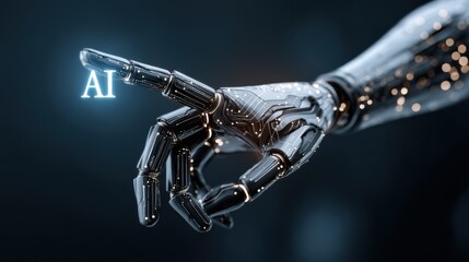 Leinwandbilder - Robotic Hand Hovering Over Glowing AI Text, Symbolizing Technological Innovation and Future Advancement in Digital Transformation : Generative AI