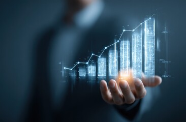 Aufkleber - Hand Holding Digital Graph Representing Business Growth and Financial Success, Ideal for Investment and Economic Development Concepts : Generative AI