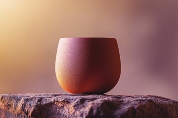 Poster - Smooth, terracotta-colored vessel resting on a rock.