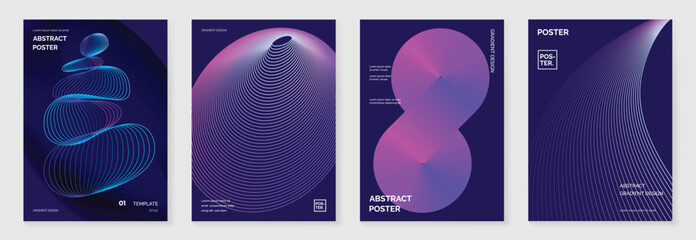Aufkleber - Modern gradient poster background vector set.Cover template with purple perspective geometric prism shapes, line. Ideal design for social media, cover, banner, flyer.