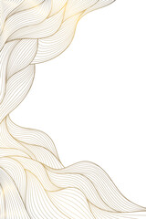 Aufkleber - Vector line wave corners, gold on white isolated art luxury graphic, cloud frame. Premium asian sea, curve art shape abstract texture. Art deco organic fancy pattern, background.