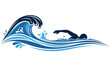 © tere - Swimmer Silhouette with Blue Wave Graphic Illustration
