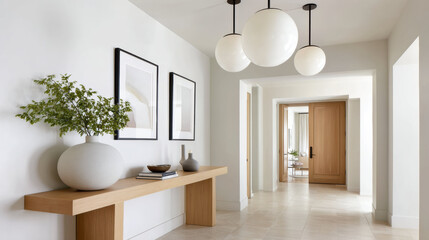 Poster - Modern interior space hallway featuring bright light with scandinavian style empty room ideal for mockup presentation creating peaceful welcoming atmosphere perfect for home decor design