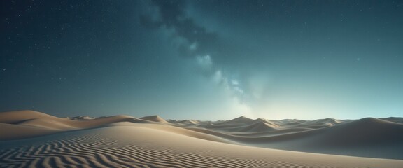Aufkleber - Serene desert landscape at night with starlit sky and the milky way. The sand dunes are sculpted by the wind, creating a peaceful