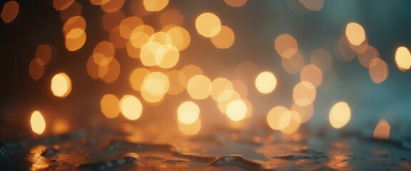 Fototapete - Blurred Golden Lights Reflecting on Textured Surface Creating Abstract Dreamy Atmosphere