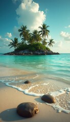 Poster - Tranquil Tropical Island Retreat with Azure Waters and Palm Trees in a Dreamy Paradise