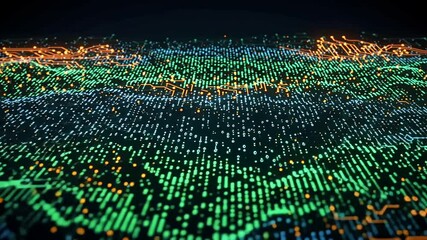 Abstract Digital Landscape With Circuitry Elements And Colored Data Visualization