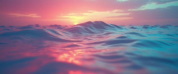 Aufkleber - Serene Ocean Waves at Sunset, Pastel Colors, Smooth Water Surface Reflecting Soft Light, Abstract Landscape with Calm Atmosphere