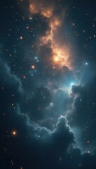 Poster - Ethereal cosmic canvas of glowing nebulae, celestial stars, and swirling clouds in a deep, tranquil sky