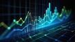 © Clin_Art - Dynamic blue and green digital stock market graph with bar charts and lines on a dark background, representing financial data analysis, investment trends, business growth, and global economy fluctuat