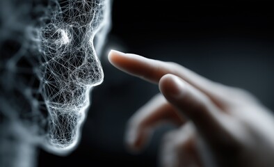 Aufkleber - Finger touching digital face made of connections, big data and artificial intelligence concept