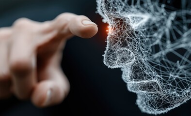 Aufkleber - Engineer touching digital face made of connections, artificial intelligence concept