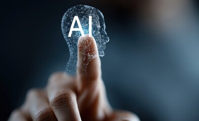 Aufkleber - Businessman touching artificial intelligence icon on futuristic virtual screen