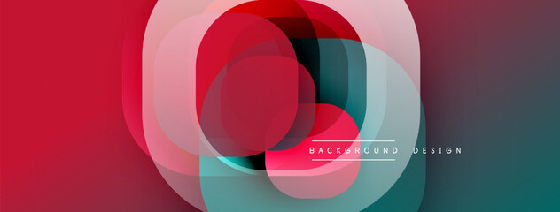Poster - Abstract geometric shapes overlap. Red, teal gradients create modern visual effect. Minimalist design suitable for backgrounds.