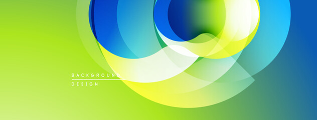 Aufkleber - Abstract vibrant circles overlap, creating dynamic visual effect. Green, yellow, blue gradients dominate composition. Modern design element.