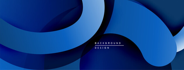 Poster - Abstract blue layers create dynamic background. Smooth curves, gradients offer modern aesthetic. Minimalist design suits various projects.