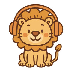 Wall Mural - cute lion enjoying music vector