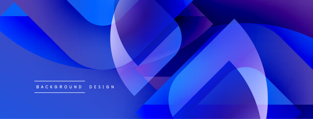 Poster - Abstract blue design features overlapping shapes, gradients. Modern aesthetic suitable for backgrounds, presentations. Minimal text present.
