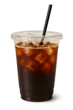 Iced Americano Coffee in Plastic Cup with Lid and Straw Isolated and transparent background png format