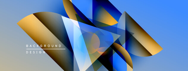 Aufkleber - Abstract geometric shapes blend blues, golds, grays. Dynamic composition creates modern visual impact. Background design element.