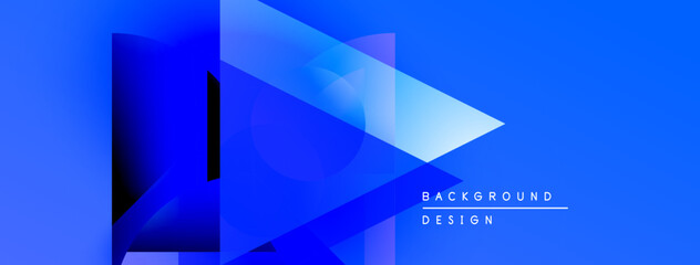 Fototapete - Abstract geometric shapes overlap, creating vibrant blue gradients. Modern design suggests technology, innovation, future concepts. Clean aesthetic.