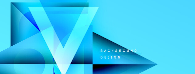 Leinwandbilder - Abstract geometric design. Blue gradients create layered chevron shapes. Modern background with text indicating design elements.