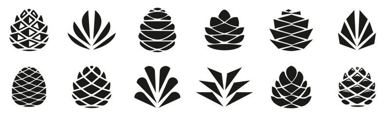 pine cone icons on a white background. set of simple black pine cone. pine cone logotype vector illu