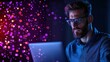 © MAY - Coding Software engineer focused on coding at a workstation with futuristic digital interface elements.