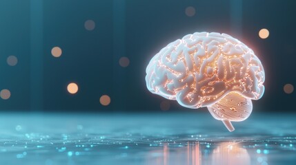 Wall Mural - brain cybernetic brain concept with futuristic glowing elements and data links.
