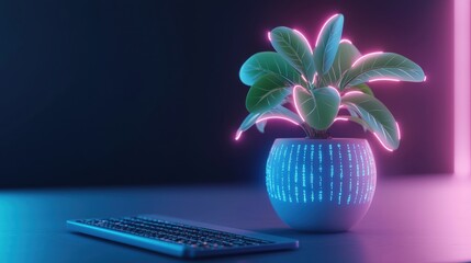 Wall Mural - program programming code with glowing neon elements in a futuristic digital setting.