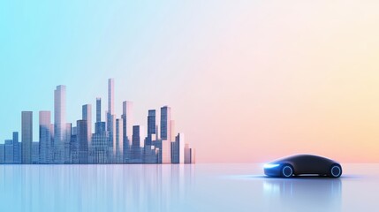 Wall Mural - artificial intelligence ai driven autonomous vehicle navigating a futuristic smart city.