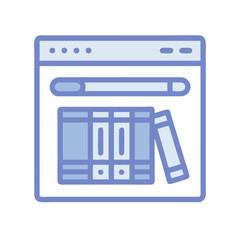 browser window graphic showing digital library with search bar