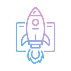 Wall Mural - Neon rocket launch icon against White Background illustration