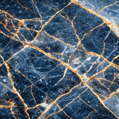 Leinwandbilder - Elegant Navy Blue Marble Texture with Golden Veins, Abstract Background for Design and Decoration