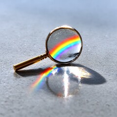 Aufkleber - Exploring Light: A Magnifying Glass Reveals a Captivating Rainbow Spectrum, Casting a Vibrant Reflection.