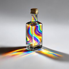 Poster - Prismatic Bottle: A Captivating Display of Light and Color Through Glass, Casting Vibrant Shadows on a Seamless Background