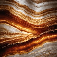 Leinwandbilder - Striated Elegance: A Close-Up of Golden and White Onyx with Luminescent Veins, Evoking Earthy Luxury.