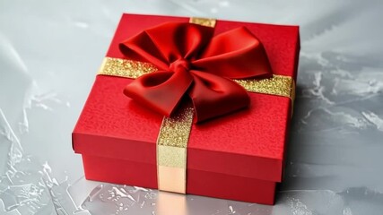 Wall Mural - red box with a gold bow on top of it. the box is decorated with gold and red ribbons
