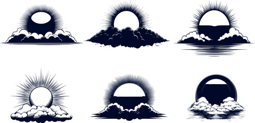 sun and clouds graphic designs isolated on white background
