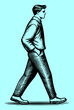 © Godam - Detailed Engraving of a Man Walking in Vintage Linocut Style