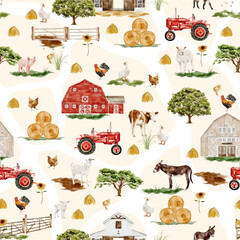 adorable seamless pattern with farm animal and nature element series vector format